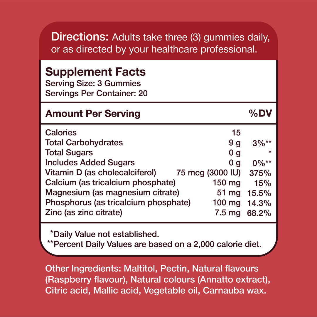 Gumvits Calcium Magnesium Zinc & Vitamin D3 Supplement Facts