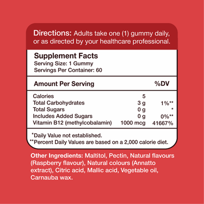 Vitamin B12 1000mcg Gummies, 60 Ct